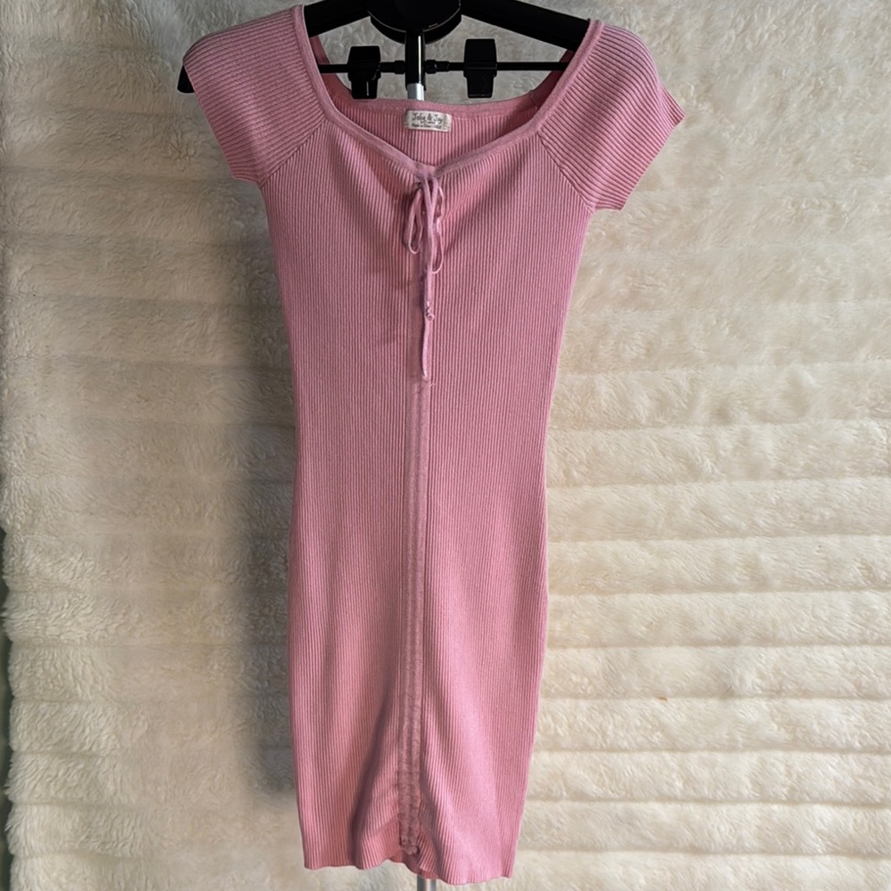 Pink Ribbed Knit Dress